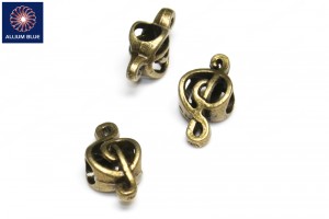 Musical Note Bead, Plated Base Metal, Antique Brass, 18x9mm