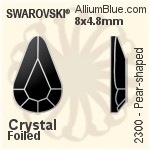 施華洛世奇 梨形 平底石 (2300) 8x4.8mm - 透明白色 白金水銀底