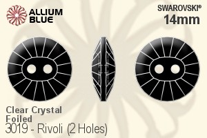 Swarovski Rivoli (2 Holes) Button (3019) 14mm - Clear Crystal With Platinum Foiling