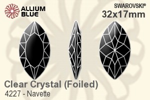 Swarovski Navette Fancy Stone (4227) 32x17mm - Clear Crystal With Platinum Foiling