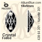 Preciosa MC Navette 301 2H Sew-on Stone (438 64 301) 18x9mm - Crystal (Coated) With Silver Foiling