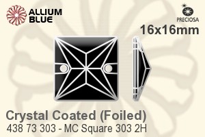 Preciosa MC Square 303 2H Sew-on Stone (438 73 303) 16x16mm - Crystal Effect With Silver Foiling