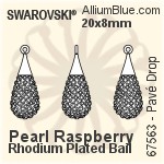 施华洛世奇 Pavé Drop 吊坠 (67563) 20mm - CE 珍珠 Raspberry / Fuchsia / 玫瑰 / Light 玫瑰 白金 镀面 Bail