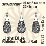 スワロフスキー Pavé Drop ペンダント (67563) 20mm - CE Light Blue / Aquamarine ロジウム メッキ Bail