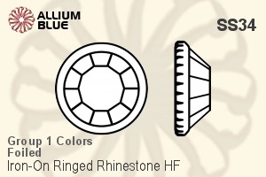 プレミアム・クリスタル Iron-On Ringed ラインストーン ホットフィックス （特別生産品） SS34 - グループ1の色 フォイル
