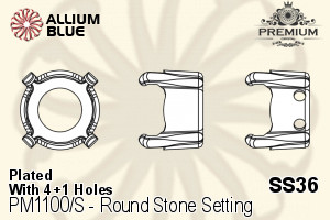 PREMIUM Round Stone Setting (PM1100/S), With Sew-on Holes, SS36 (7.5 - 7.8mm), Plated Brass