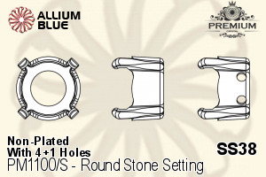 PREMIUM Round Stone Setting (PM1100/S), With Sew-on Holes, SS38 (7.9 - 8.2mm), Unplated Brass