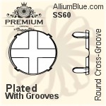 PREMIUM Round Flatback Cross-Groove Setting (PM2000/S), With Sew-on Cross Grooves, SS60 (14mm), Plated Brass