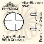 PREMIUM Round フラットバック Cross-Groove 石座, (PM2000/S), 縫い付けクロス溝付き, SS45 (10.2mm), メッキなし 真鍮
