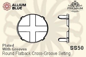 PREMIUM Round フラットバック Cross-Groove 石座, (PM2000/S), 縫い付けクロス溝付き, SS50 (12mm), メッキあり 真鍮