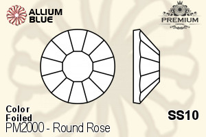 PREMIUM CRYSTAL Round Rose Flat Back SS10 Light Sapphire F