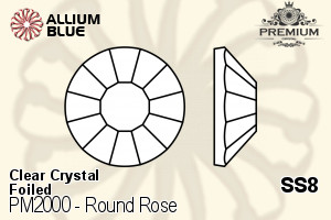 PREMIUM CRYSTAL Round Rose Flat Back SS8 Crystal F