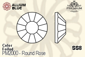 PREMIUM CRYSTAL Round Rose Flat Back SS8 Topaz F