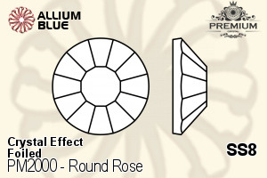PREMIUM CRYSTAL Round Rose Flat Back SS8 Crystal Starlight F