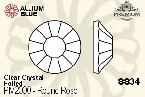 PREMIUM Round Rose Flat Back (PM2000) SS34 - Clear Crystal With Foiling