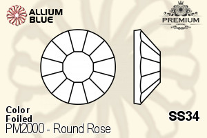 PREMIUM CRYSTAL Round Rose Flat Back SS34 Blue Zircon F