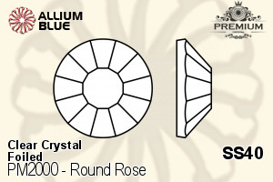 PREMIUM Round Rose Flat Back (PM2000) SS40 - Clear Crystal With Foiling