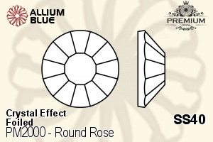 PREMIUM Round Rose Flat Back (PM2000) SS40 - Crystal Effect With Foiling