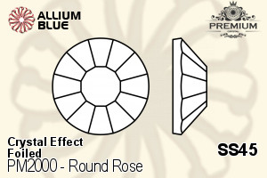PREMIUM Round Rose Flat Back (PM2000) SS45 - Crystal Effect With Foiling