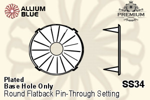 PREMIUM Round フラットバック Pin-Through 石座, (PM2001/S), ピン スルー, SS34 (7.3mm), メッキあり 真鍮