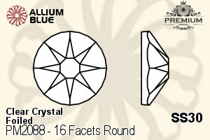 PREMIUM CRYSTAL 16 Facets Round Flat Back SS30 Crystal F