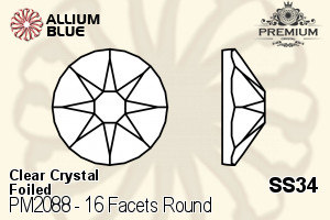 PREMIUM 16 Facets Round Flat Back (PM2088) SS34 - Clear Crystal With Foiling