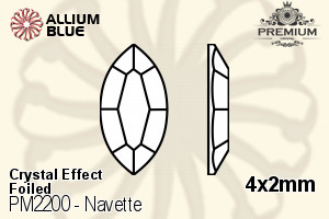 PREMIUM Navette Flat Back (PM2200) 4x2mm - Crystal Effect With Foiling