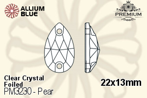 PREMIUM Pear Sew-on Stone (PM3230) 22x13mm - Clear Crystal With Foiling
