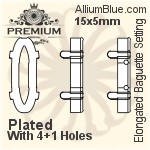 PREMIUM Elongated Baguette Setting (PM4161/S), With Sew-on Holes, 15x5mm, Unplated Brass