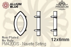 PREMIUM Navette 石座, (PM4200/S), 縫い穴なし, 12x6mm, メッキなし 真鍮