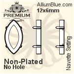 PREMIUM Navette 石座, (PM4200/S), 縫い穴なし, 12x6mm, メッキなし 真鍮