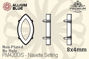 PREMIUM Navette Setting (PM4200/S), No Hole, 8x4mm, Unplated Brass