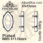PREMIUM Navette 石座, (PM4200/S), 縫い穴付き, 32x17mm, メッキあり 真鍮