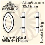 PREMIUM Navette 石座, (PM4200/S), 縫い穴付き, 32x17mm, メッキなし 真鍮