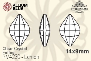 PREMIUM Lemon Fancy Stone (PM4230) 14x9mm - Clear Crystal With Foiling