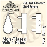 PREMIUM Pear 石座, (PM4300/S), 縫い穴付き, 8x4.8mm, メッキなし 真鍮