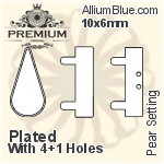 PREMIUM Pear 石座, (PM4300/S), 縫い穴付き, 10x6mm, メッキあり 真鍮