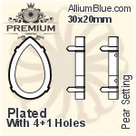 PREMIUM Pear 石座, (PM4320/S), 縫い穴付き, 14x10mm, メッキあり 真鍮