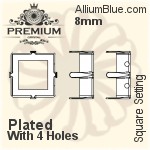 PREMIUM Square Setting (PM4400/S), With Sew-on Holes, 8mm, Unplated Brass