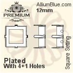 PREMIUM Square Setting (PM4400/S), With Sew-on Holes, 8mm, Plated Brass