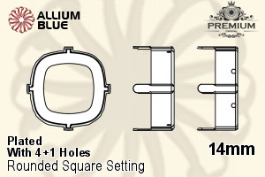 PREMIUM Cushion Cut 石座, (PM4470/S), 縫い穴付き, 14mm, メッキあり 真鍮