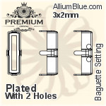 PREMIUM Baguette 石座, (PM4500/S), 縫い穴付き, 3x2mm, メッキあり 真鍮