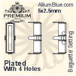 PREMIUM Baguette Setting (PM4500/S), With Sew-on Holes, 5x2.5mm, Plated Brass