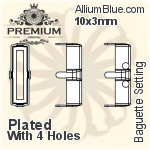 PREMIUM Baguette 石座, (PM4500/S), 縫い穴付き, 10x3mm, メッキあり 真鍮