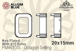 PREMIUM Octagon 石座, (PM4610/S), 縫い穴付き, 20x15mm, メッキなし 真鍮