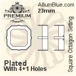 PREMIUM Square Octagon 石座, (PM4675/S), 縫い穴付き, 23mm, メッキあり 真鍮