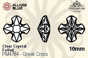 PREMIUM Greek Cross Fancy Stone (PM4784) 10mm - Clear Crystal With Foiling