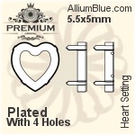 PREMIUM Heart 石座, (PM4800/S), 縫い穴付き, 5.5x5mm, メッキあり 真鍮
