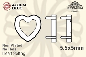 PREMIUM Heart 石座, (PM4800/S), 縫い穴なし, 5.5x5mm, メッキなし 真鍮