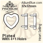 PREMIUM Heart Setting (PM4800/S), With Sew-on Holes, 32x32mm, Plated Brass